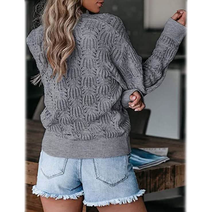 Women's Deep V Neck Long Sleeve Crochet Tops