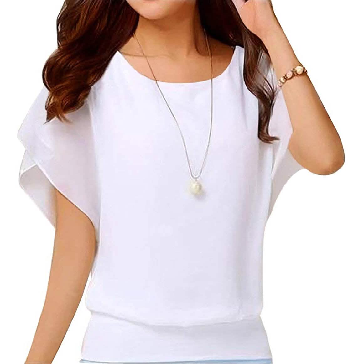 Women's Loose Casual Short Sleeve Chiffon Top T-Shirt Blouse