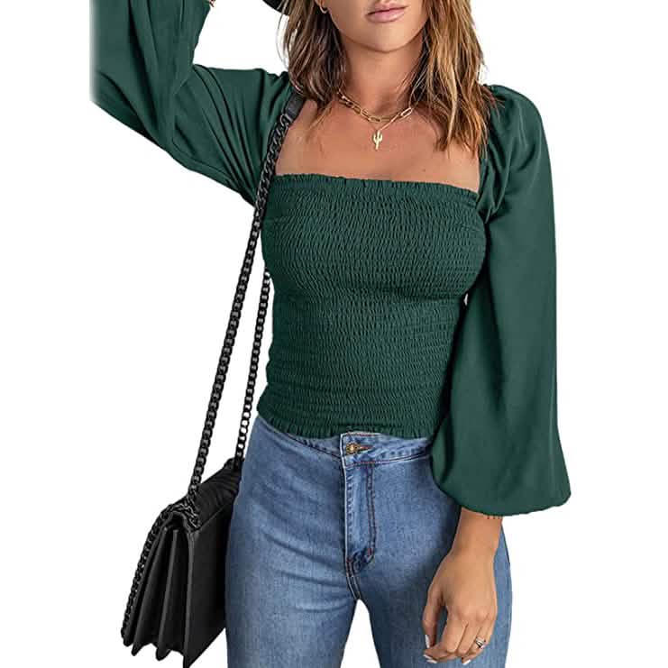 Women's Puff Long Sleeve Square Neck Tops